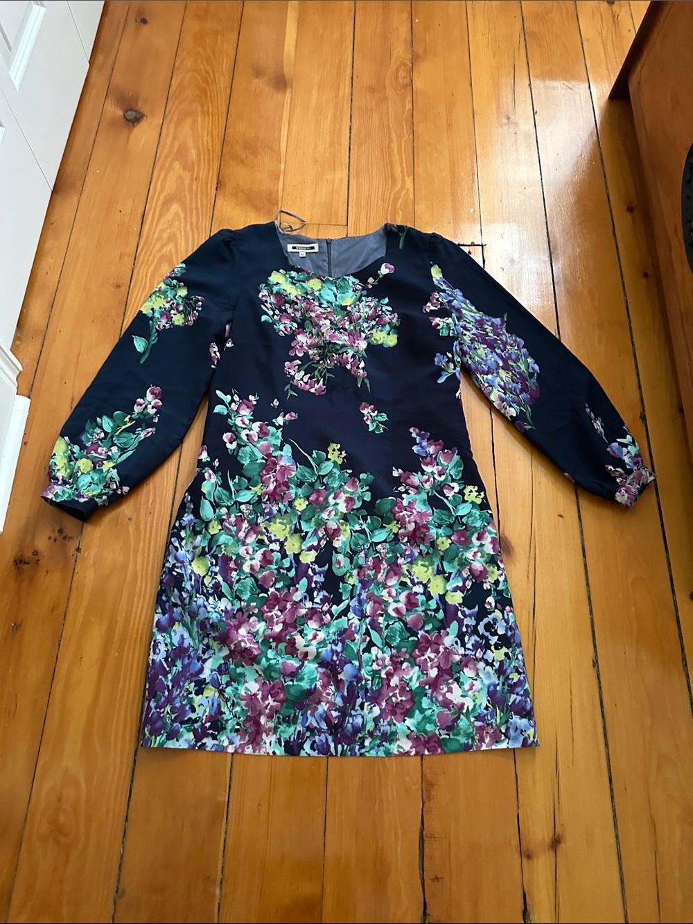 Serra Navy Floral Dress with Green and Pink Blooms